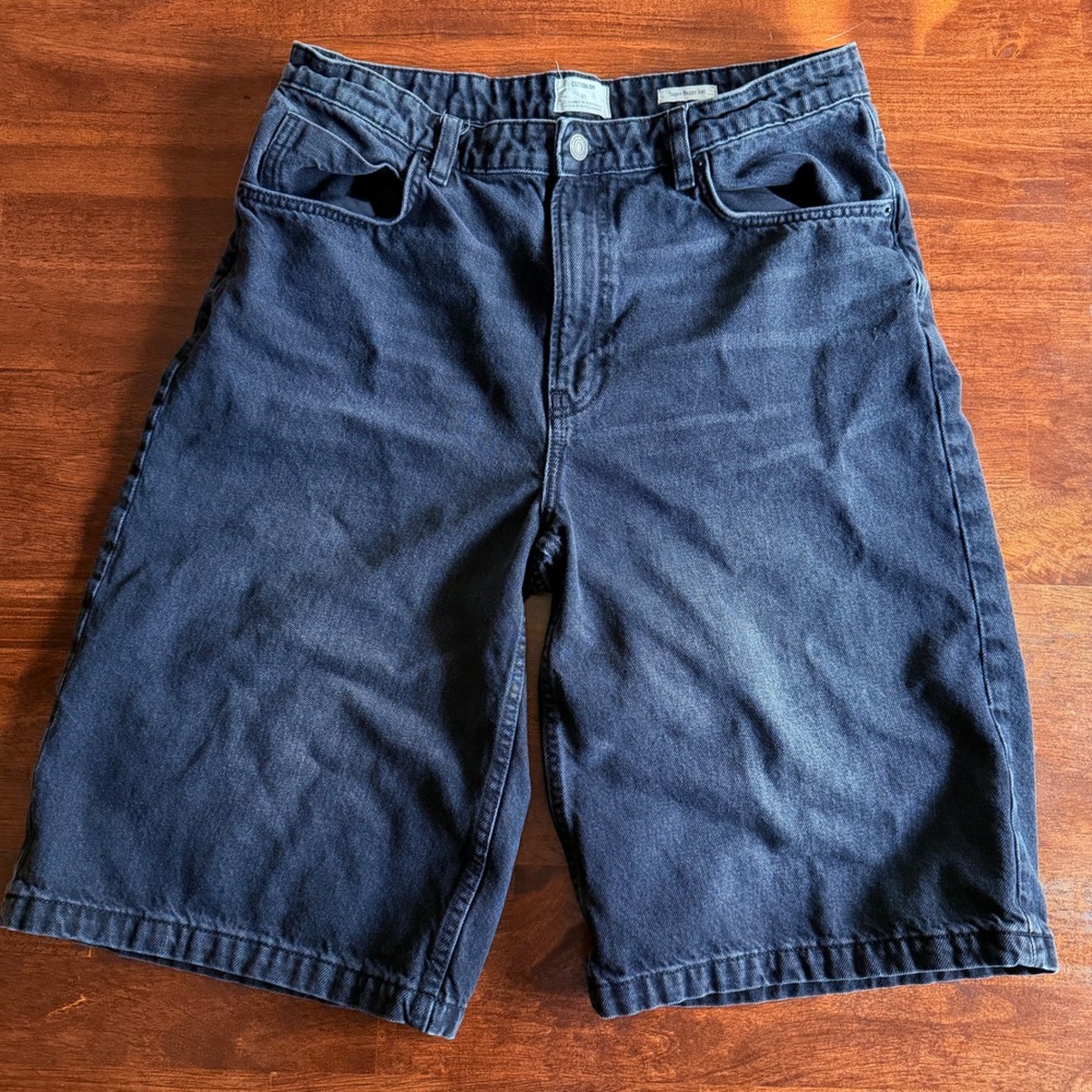 Cotton On Mens Super Baggy Jorts Washed Black Denim Shorts Size 34